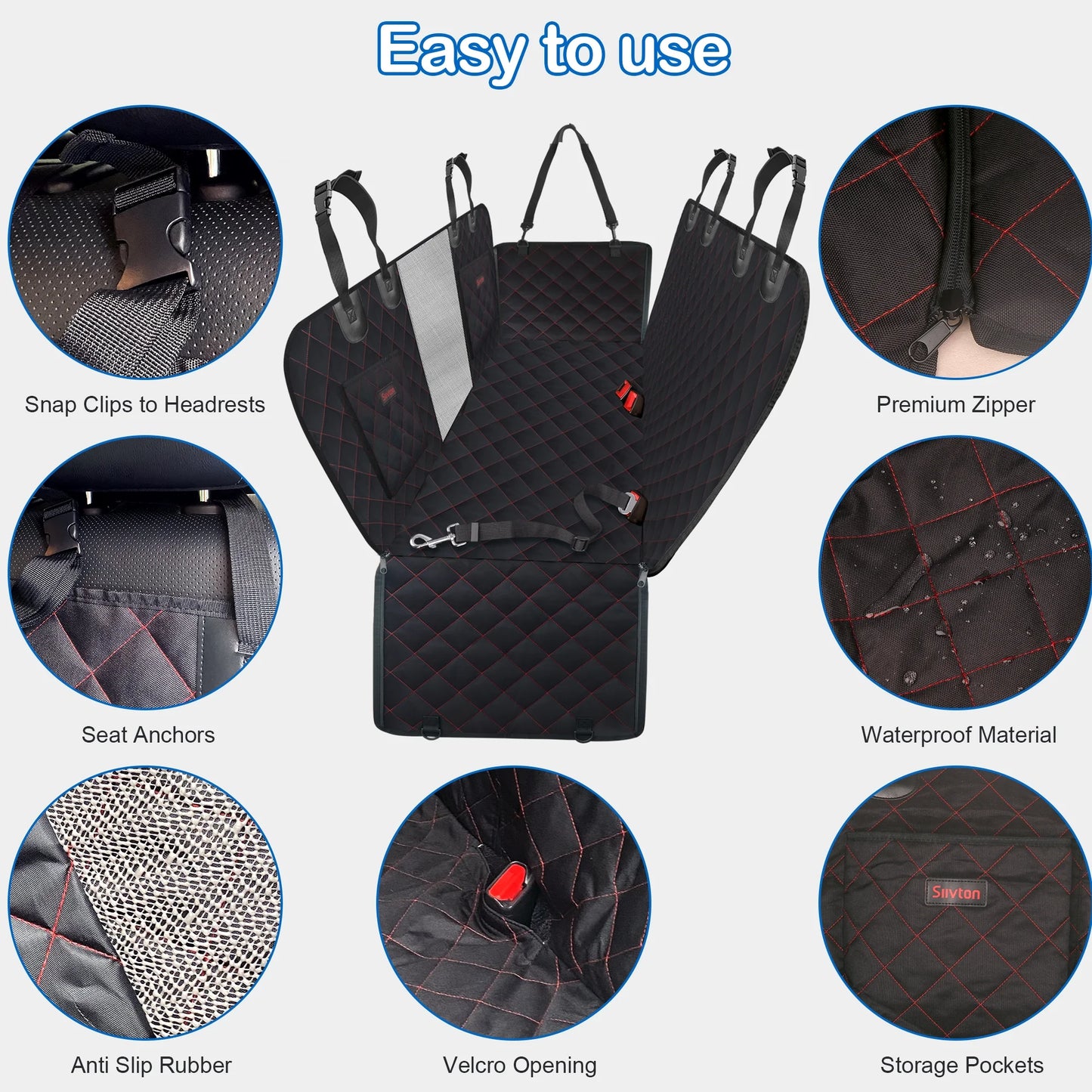 Dog Car Seat Cover for Back Seat, Waterproof Car Seat Protector for Dogs with Side Flaps, Scratchproof Dog Backseat Cover, Durable Nonslip Dog Hammock for Sedans, Trucks, Suvs, Standard