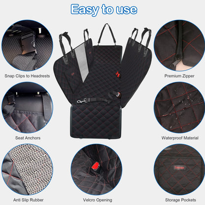 Dog Car Seat Cover for Back Seat, Waterproof Car Seat Protector for Dogs with Side Flaps, Scratchproof Dog Backseat Cover, Durable Nonslip Dog Hammock for Sedans, Trucks, Suvs, Standard