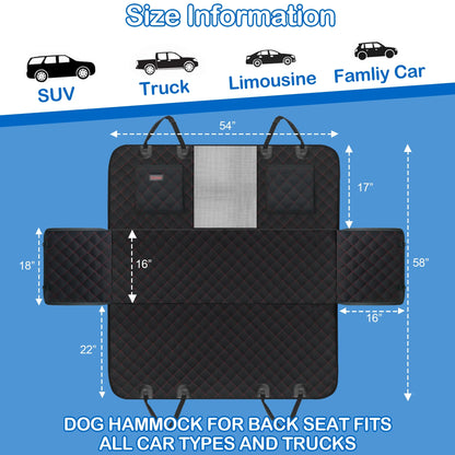 Dog Car Seat Cover for Back Seat, Waterproof Car Seat Protector for Dogs with Side Flaps, Scratchproof Dog Backseat Cover, Durable Nonslip Dog Hammock for Sedans, Trucks, Suvs, Standard