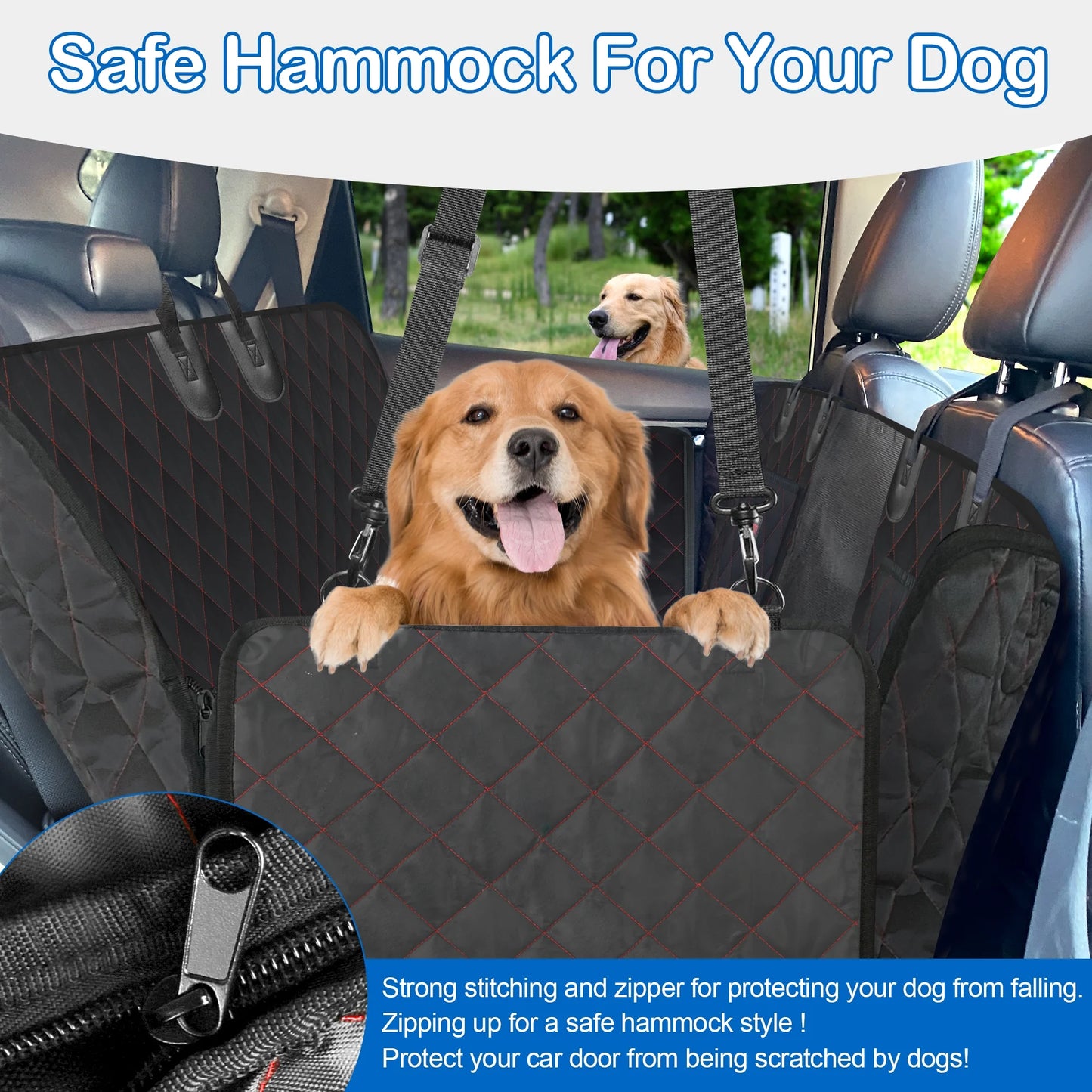Dog Car Seat Cover for Back Seat, Waterproof Car Seat Protector for Dogs with Side Flaps, Scratchproof Dog Backseat Cover, Durable Nonslip Dog Hammock for Sedans, Trucks, Suvs, Standard